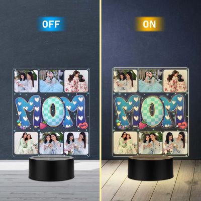 Personalized Mom Collage LED Photo Frame Lamp in warm white  light for mother
